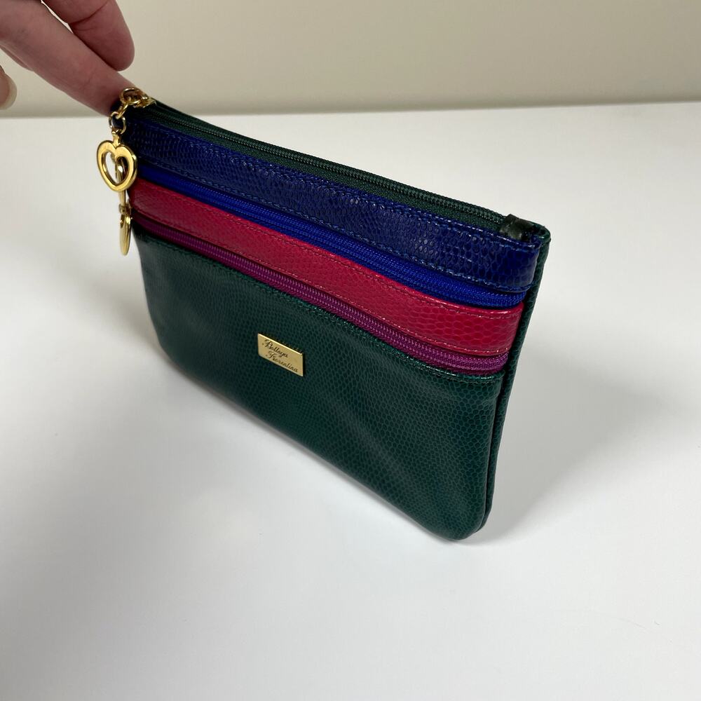 BOTTEGA FIORENTINA Multicolor Leather Triple Zip Wallet Textured Lizard Print - Picture 9 of 10
